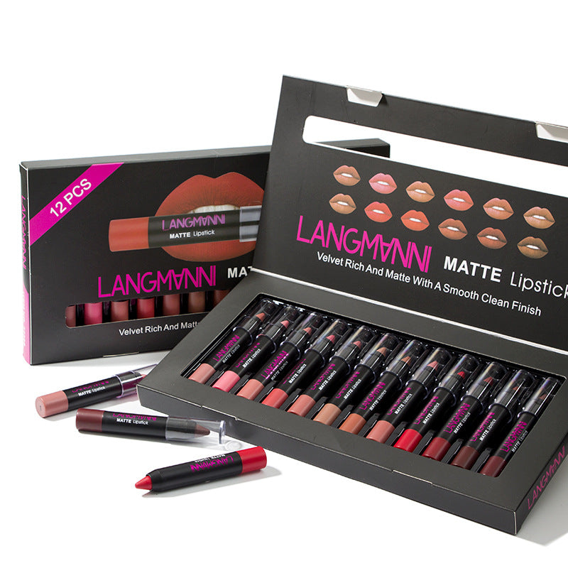 12-Piece Matte Lipstick Set | Long-Lasting Cream Lip Colours (3.5g Each)