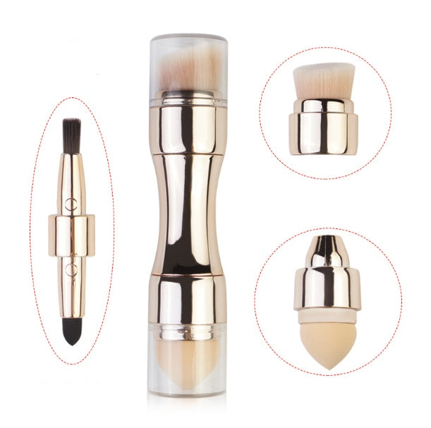 Four-in-One Portable Makeup Brush | Compact Multifunctional Beauty Tool