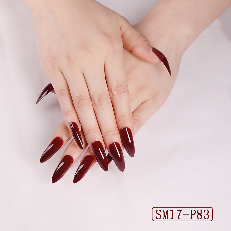 Long Pointed Solid Color False Nails | Almond Shape Press-On Salon Nail Patches