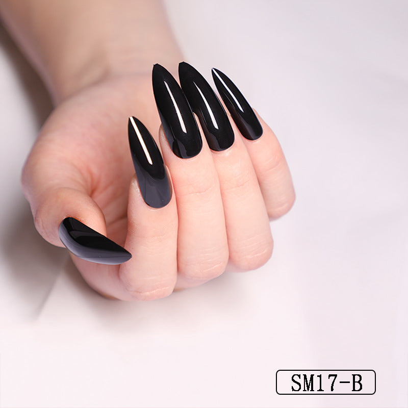 Long Pointed Solid Color False Nails | Almond Shape Press-On Salon Nail Patches