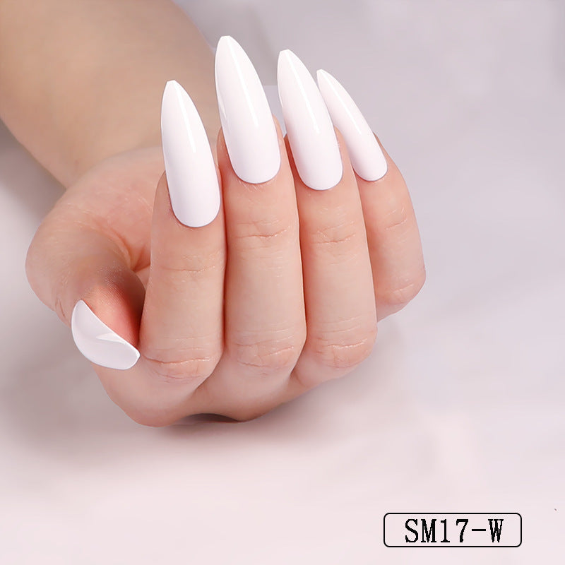 Long Pointed Solid Color False Nails | Almond Shape Press-On Salon Nail Patches