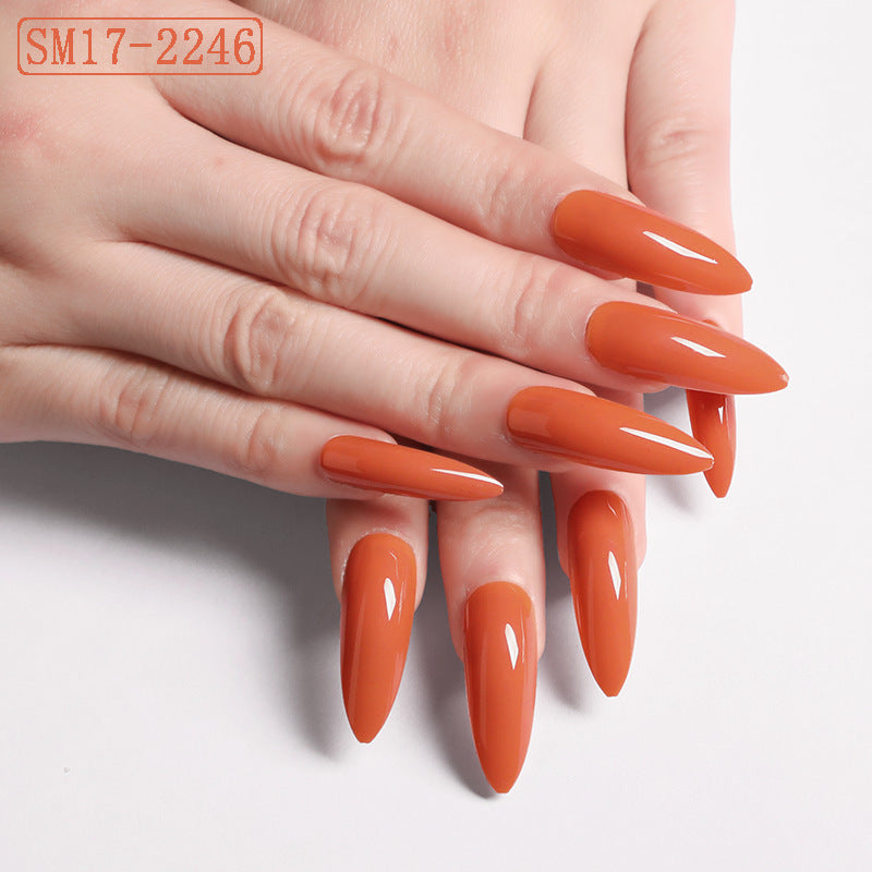 Long Pointed Solid Color False Nails | Almond Shape Press-On Salon Nail Patches
