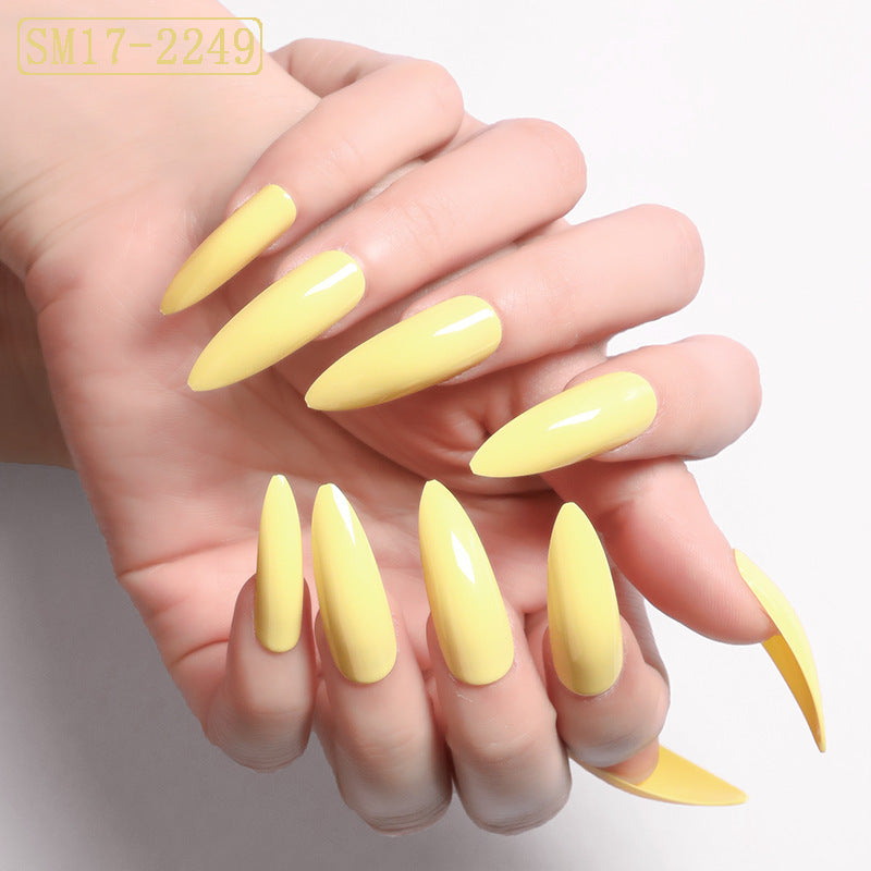 Long Pointed Solid Color False Nails | Almond Shape Press-On Salon Nail Patches