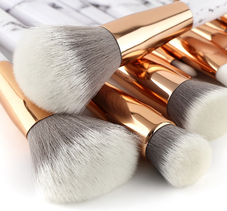 Marble Makeup Brush Set | Professional 15-Piece Beauty Makeup Brush Kit with White Marble Handles