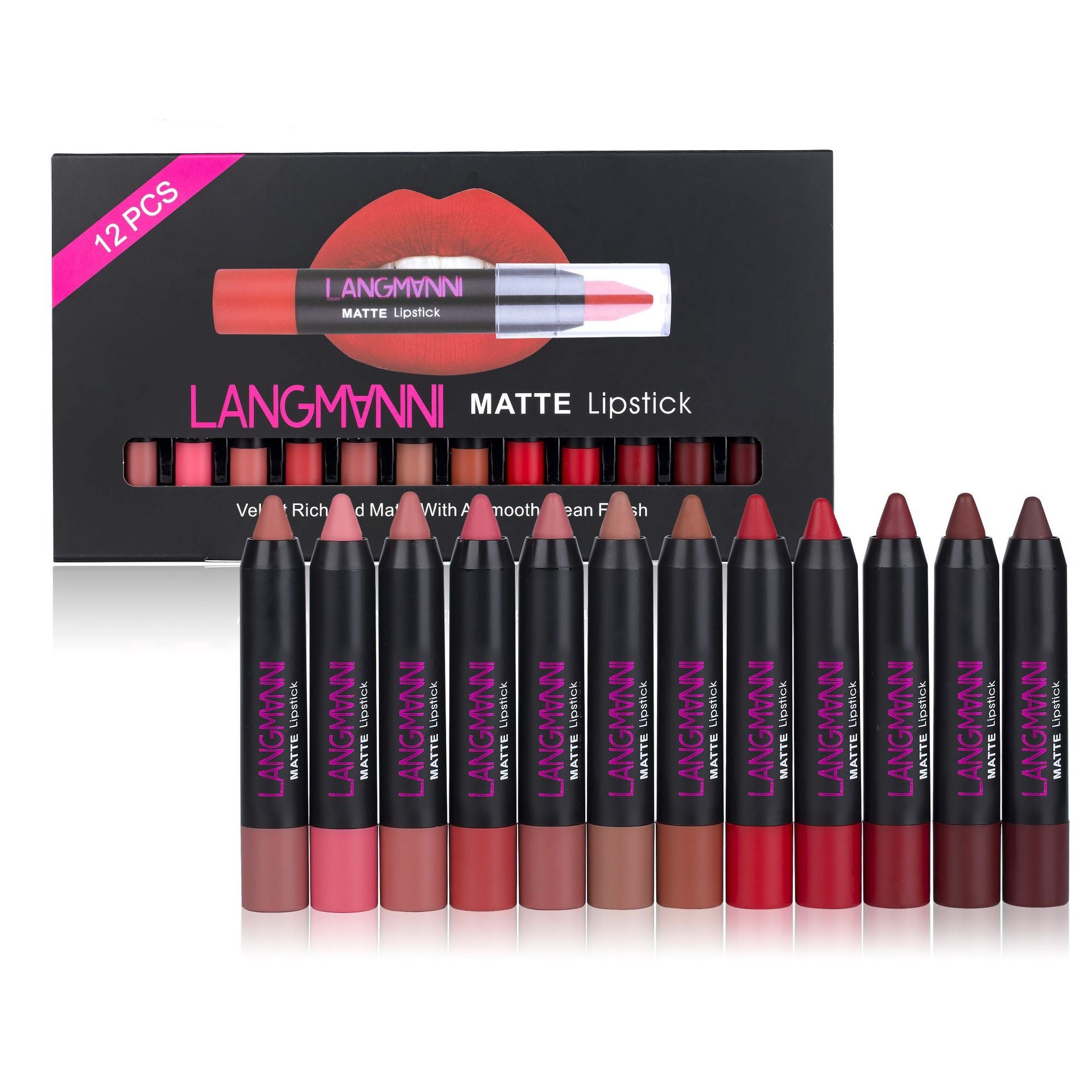 12-Piece Matte Lipstick Set | Long-Lasting Cream Lip Colours (3.5g Each)