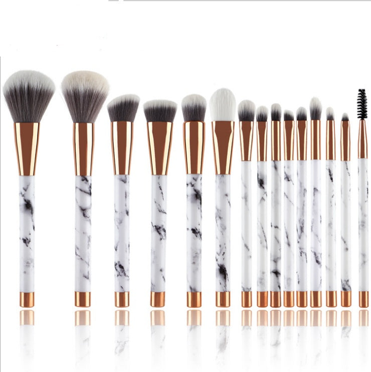 Marble Makeup Brush Set | Professional 15-Piece Beauty Makeup Brush Kit with White Marble Handles