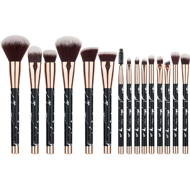Marble Makeup Brush Set | Professional 15-Piece Beauty Makeup Brush Kit with White Marble Handles