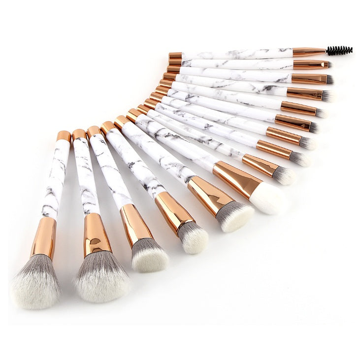 Marble Makeup Brush Set | Professional 15-Piece Beauty Makeup Brush Kit with White Marble Handles