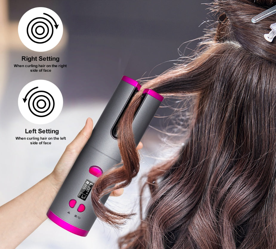USB Wireless Automatic Curling Iron | Rechargeable Multifunctional Hair Curler with 6 Temperature & Time Settings