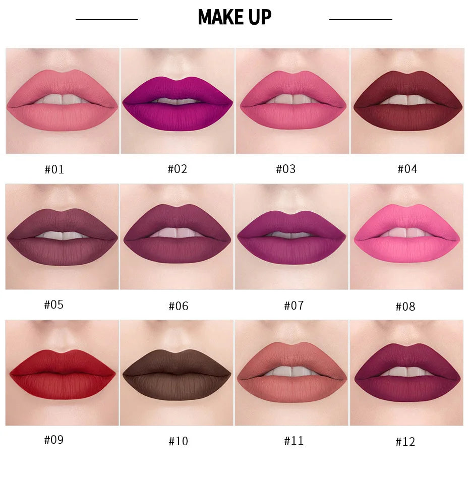 12-Color Matte Velvet Lipstick Set | Smooth, Hydrating Shades