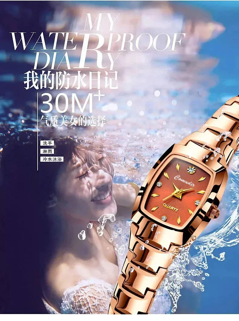 Elegant Rose Gold Quartz Watch for Women | Tungsten Steel Bracelet