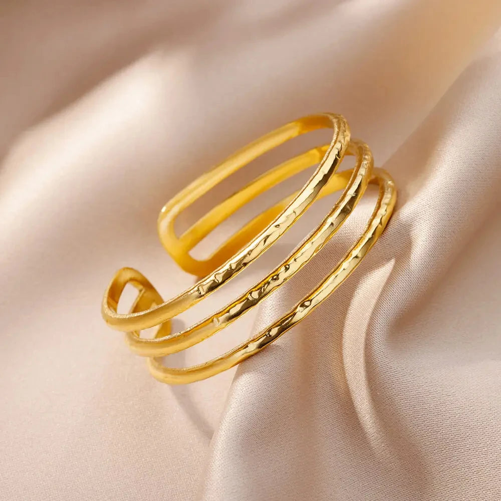 Gold Plated Stainless Steel Multi | Layer Bangle Bracelet for Women