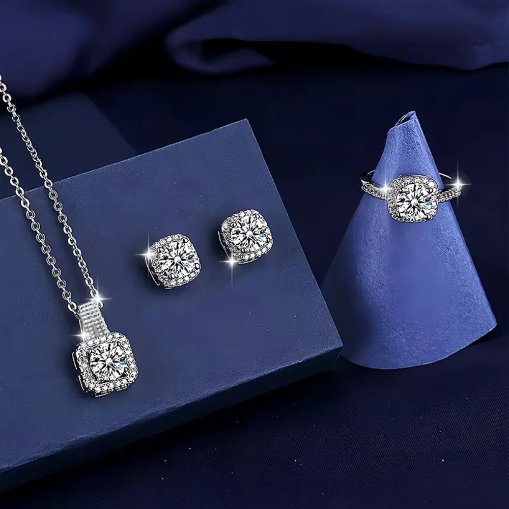 Luxury Geometric Zircon Jewellery Set | Necklace, Earrings & Ring (3-Piece Set)