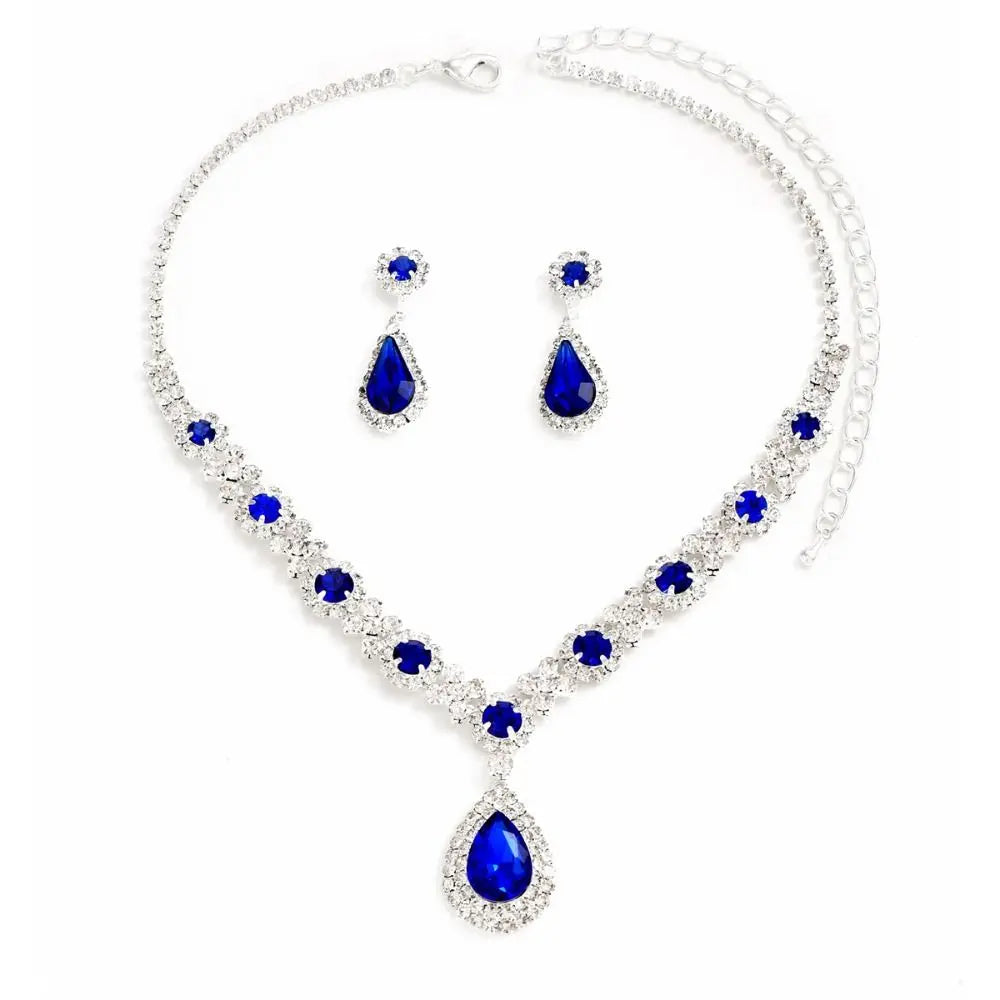 Luxury Crystal Necklace & Dangle Earring Set | Zircon Inlaid Statement Jewelry