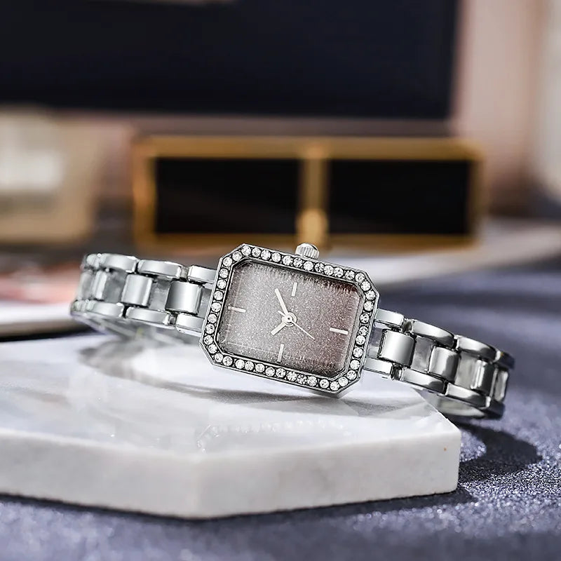 Luxury Square Crystal Women’s Quartz Watch | Minimalist Stainless Steel Bracelet Timepiece