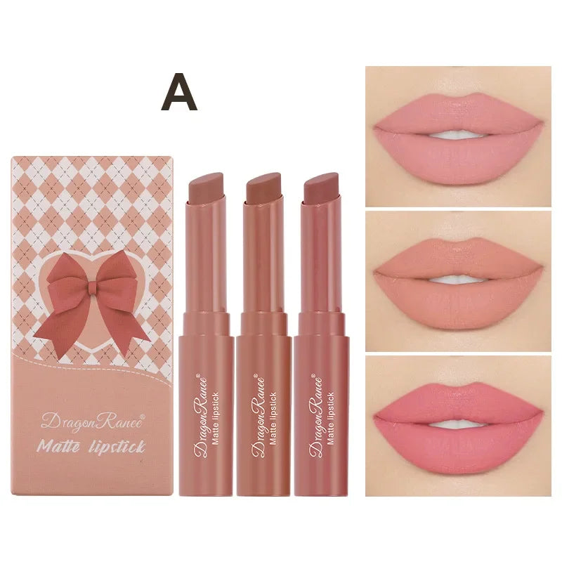 Nude Matte Lipstick Crayon Set (1–3 Pieces) | Long-Lasting Waterproof Lip Colour
