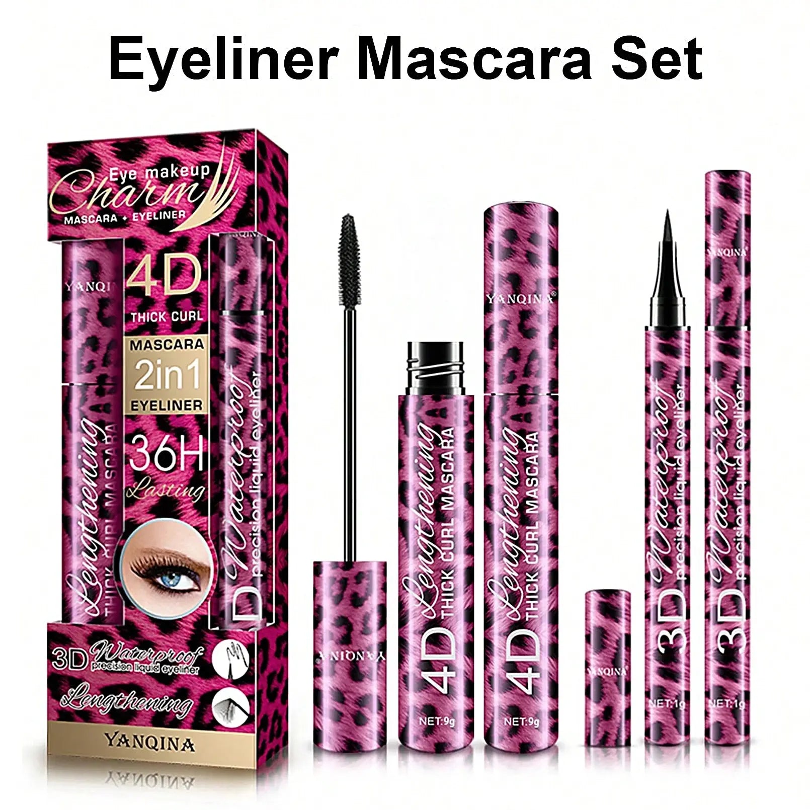 Waterproof Eye Makeup Set | Liquid Eyeliner, Curling Mascara & Eyebrow Pencil