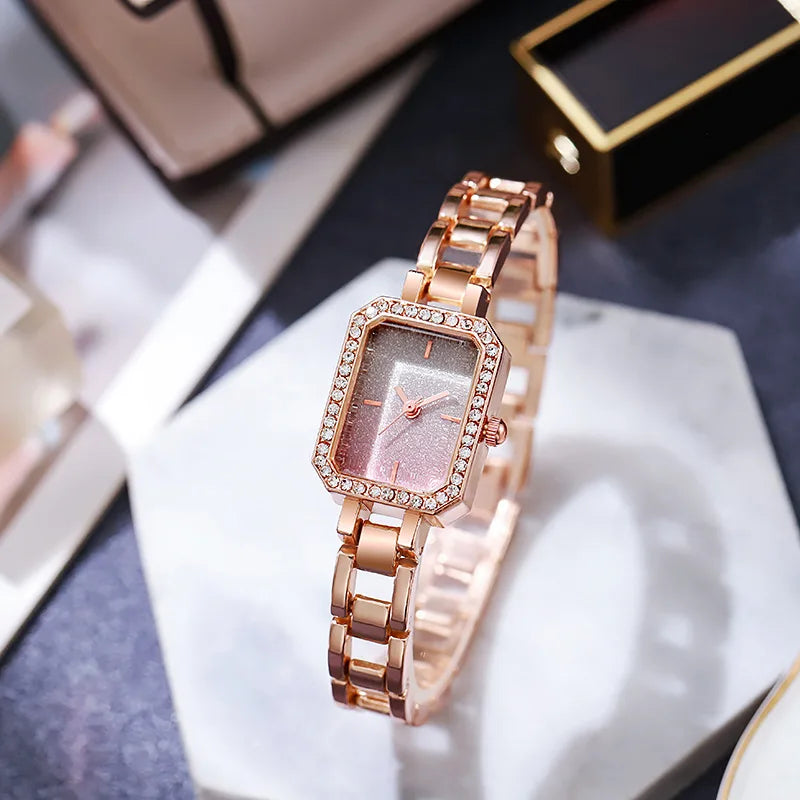 Luxury Square Crystal Women’s Quartz Watch | Minimalist Stainless Steel Bracelet Timepiece