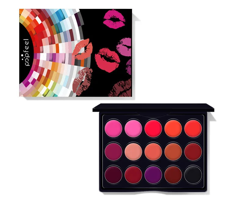 15-Color Mini Lip Gloss & Matte Lipstick Palette | Nude, Red, Pink, Purple Shades