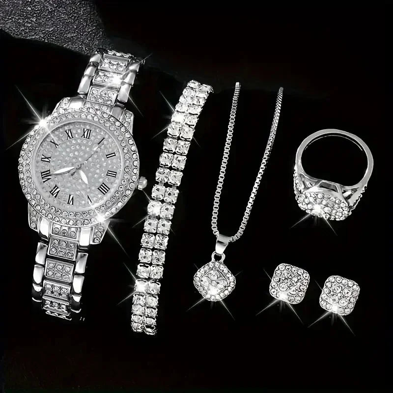 Women’s Quartz Watch & Bracelet Gift Set | 6-Piece Elegant Accessory Set
