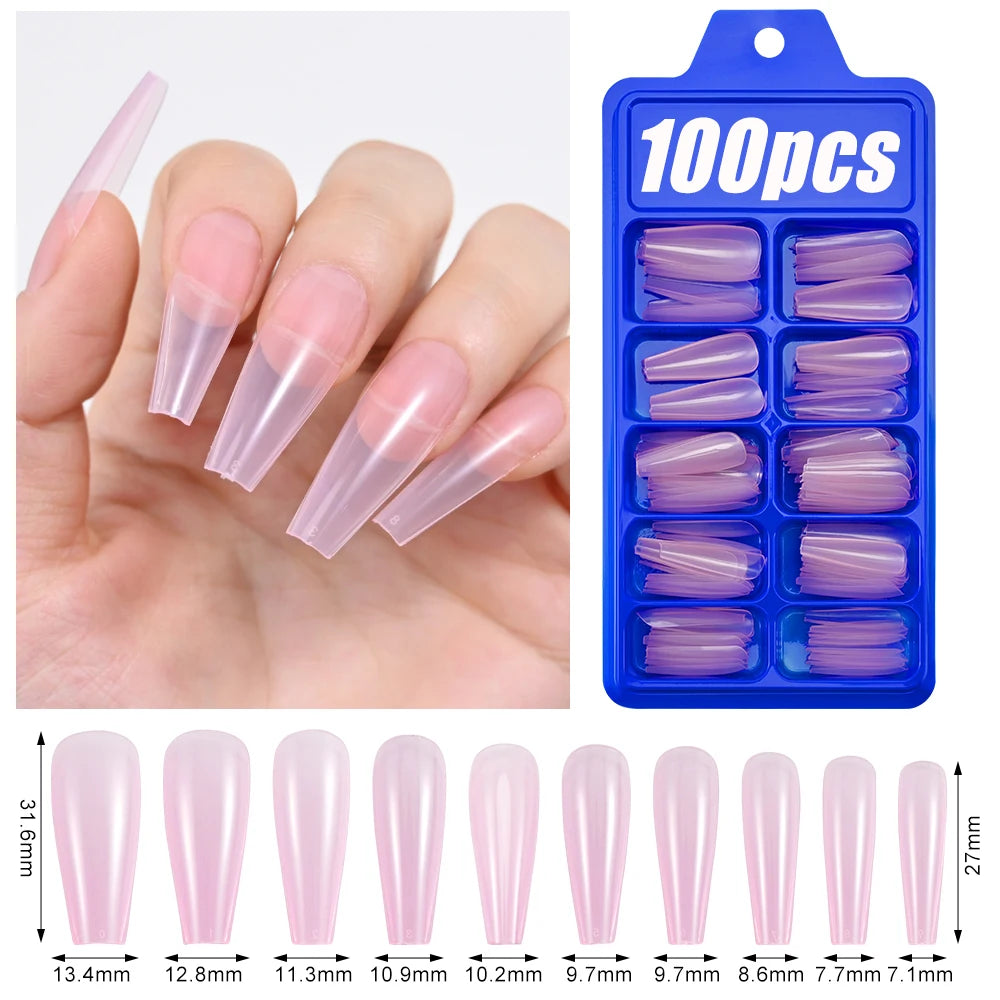 Light Pink Press-On Nails | 100pcs Short & Medium Square Full | Cover Nail Tips