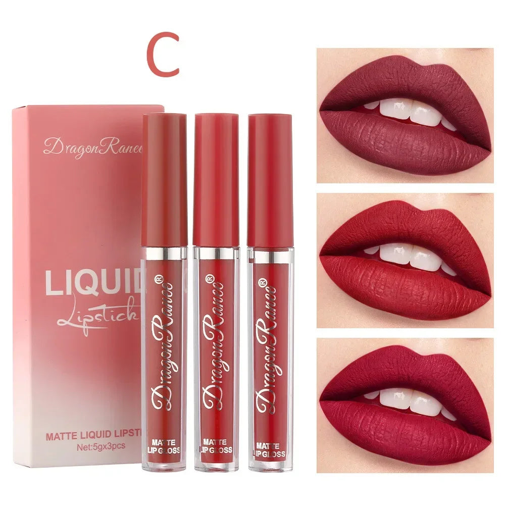 3-Pack Velvet Matte Lipstick & Lip Gloss Set | Milk Tea, Orange & Bean Paste Shades