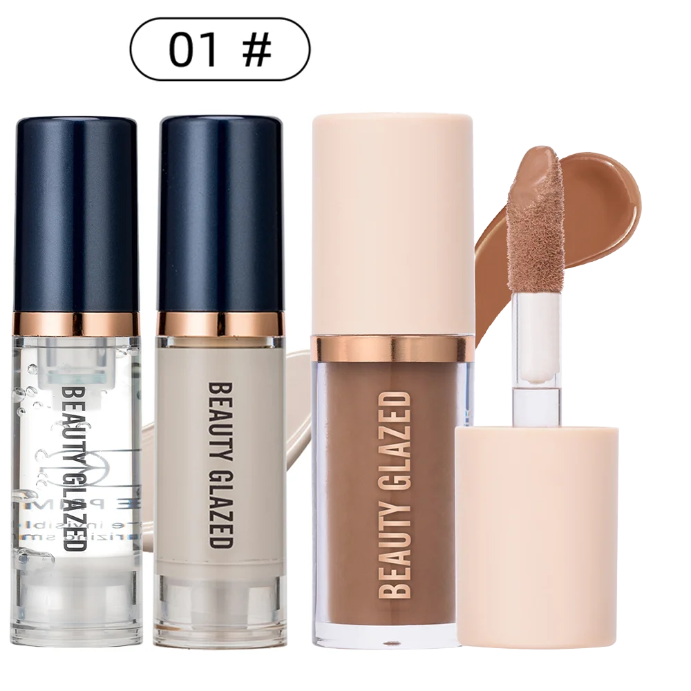 BEAUTY GLAZED 3-Piece Face Makeup Set | Liquid Foundation, Primer & Liquid Contour | Natural, Weightless & Long-Wearing
