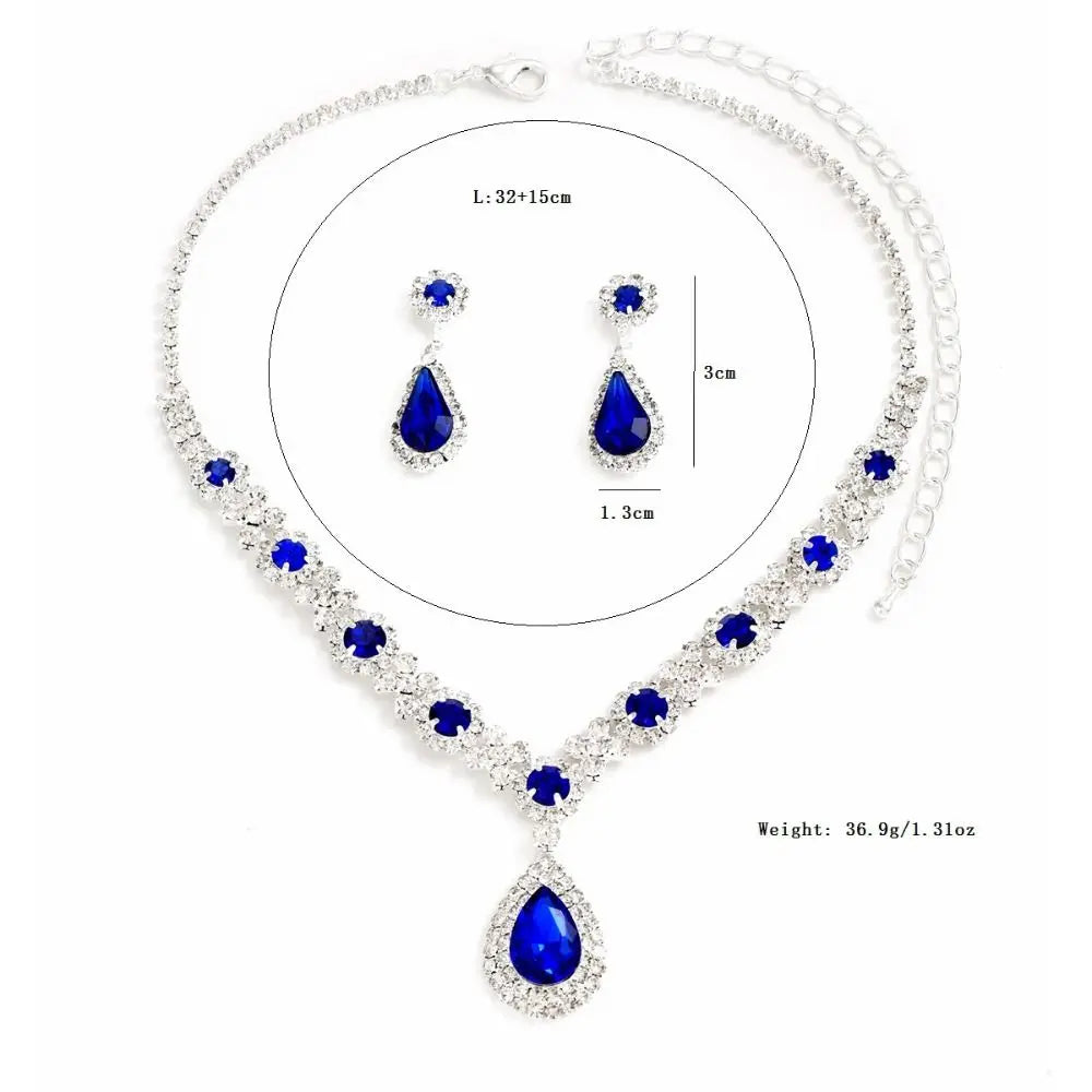 Luxury Crystal Necklace & Dangle Earring Set | Zircon Inlaid Statement Jewelry