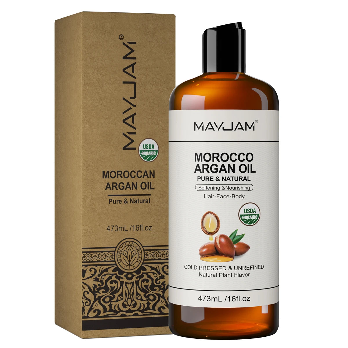 USDA Organic Sunflower Seed & Sweet Almond Massage Oil | Cold-Pressed Moroccan Argan Blend for Skin & Hair
