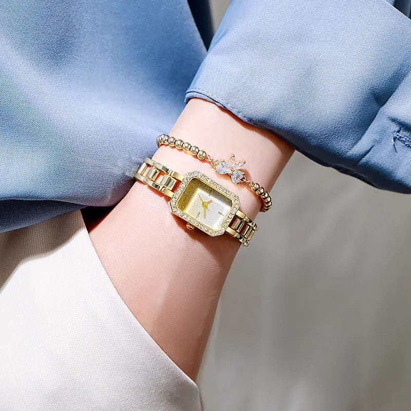 Luxury Square Crystal Women’s Quartz Watch | Minimalist Stainless Steel Bracelet Timepiece