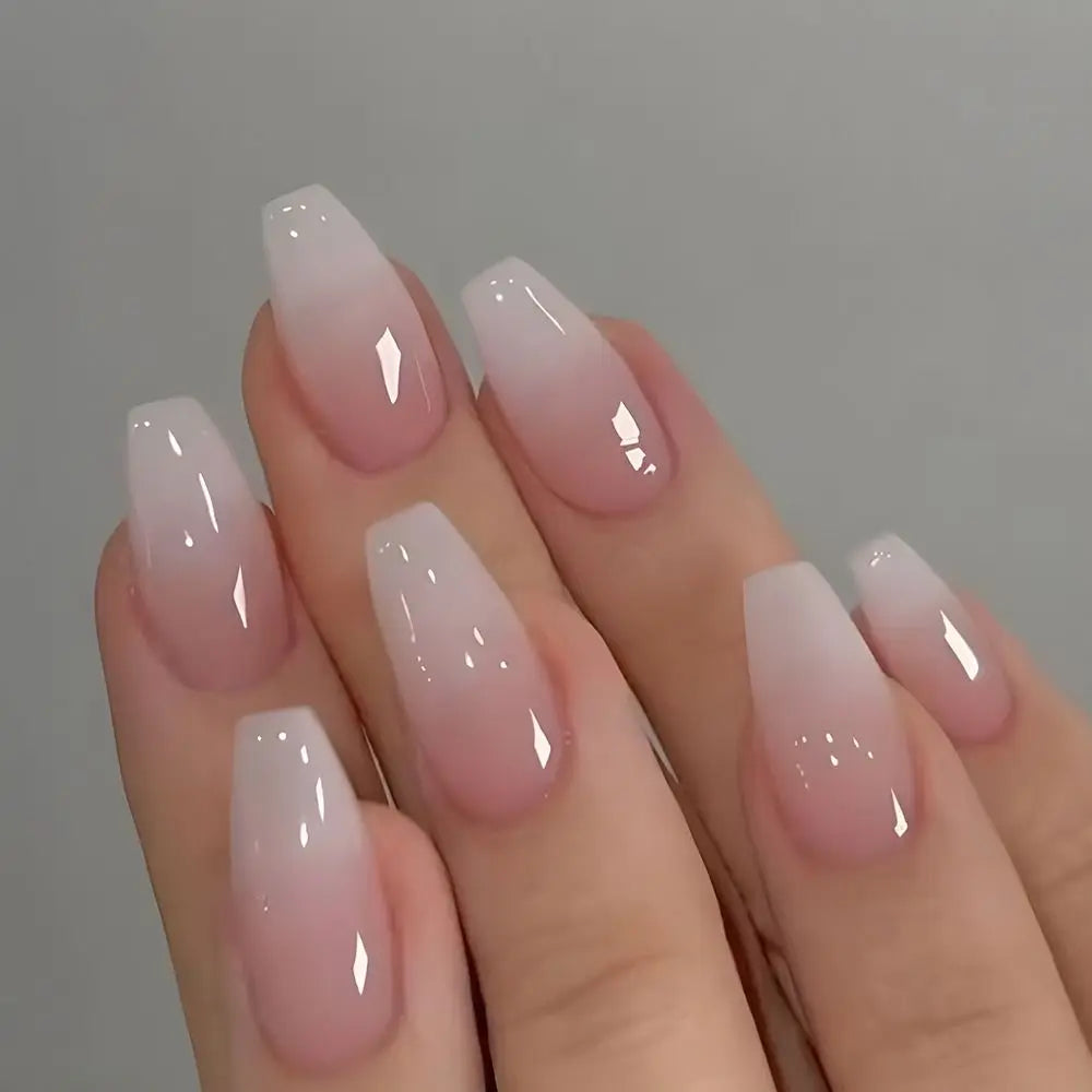 24-Piece Gradient French Ballerina Press-On Nails | Medium Coffin Shape