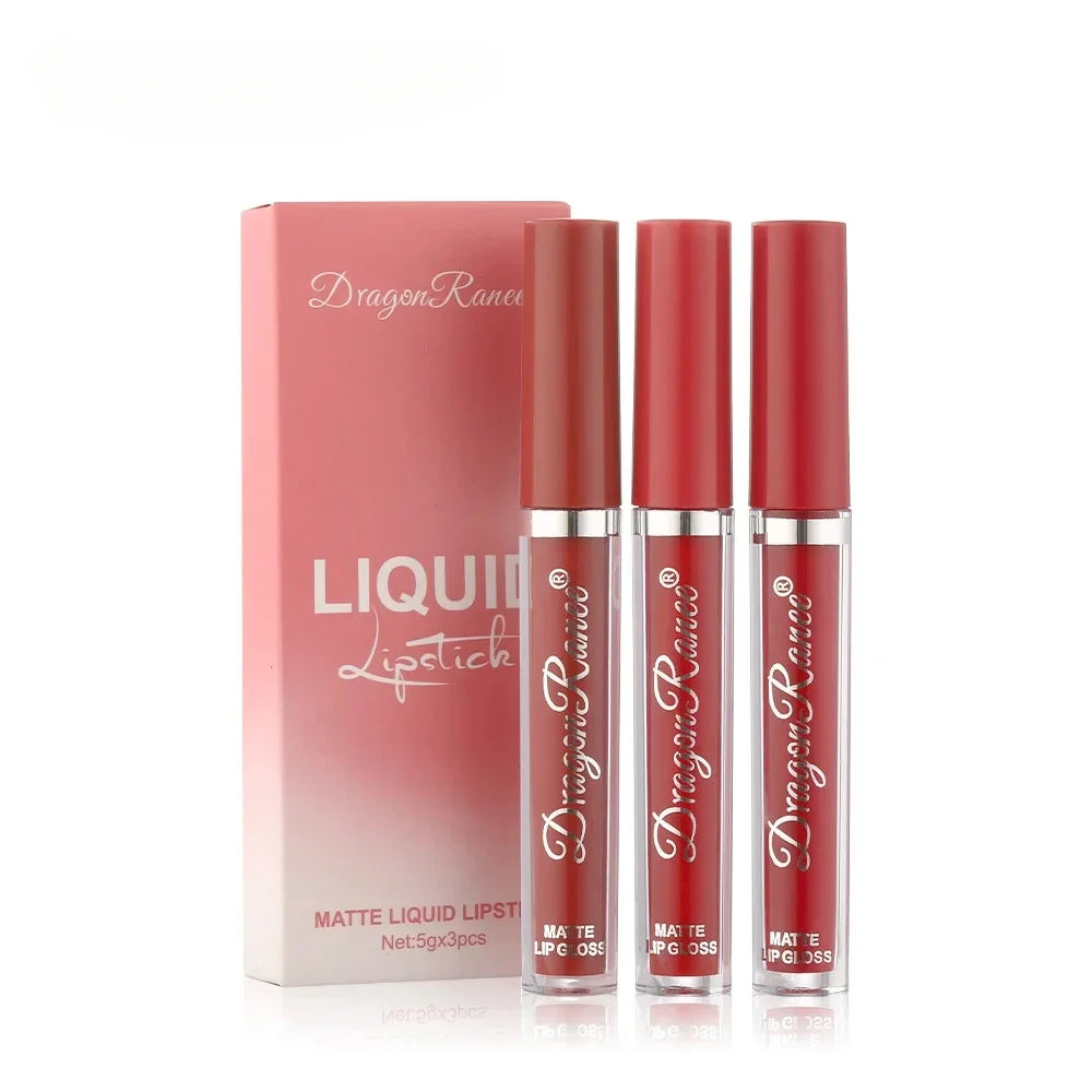 3-Pack Velvet Matte Lipstick & Lip Gloss Set | Milk Tea, Orange & Bean Paste Shades