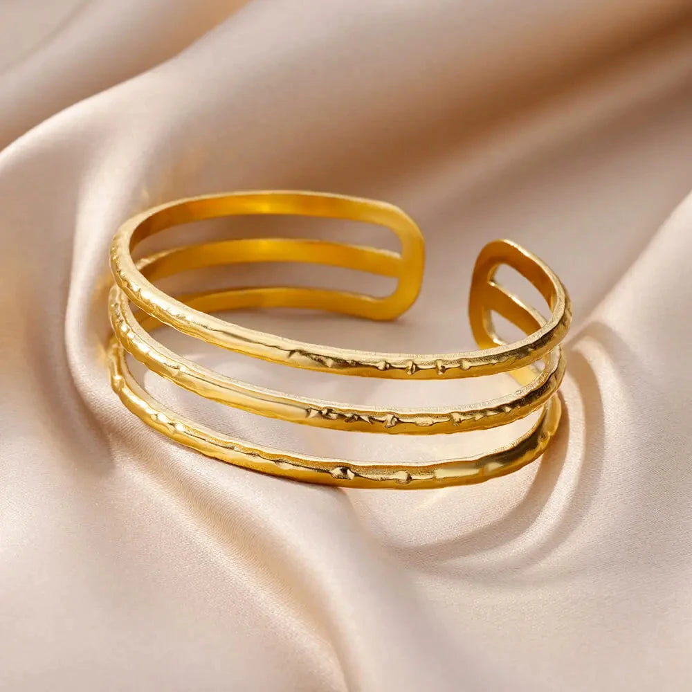 Gold Plated Stainless Steel Multi | Layer Bangle Bracelet for Women