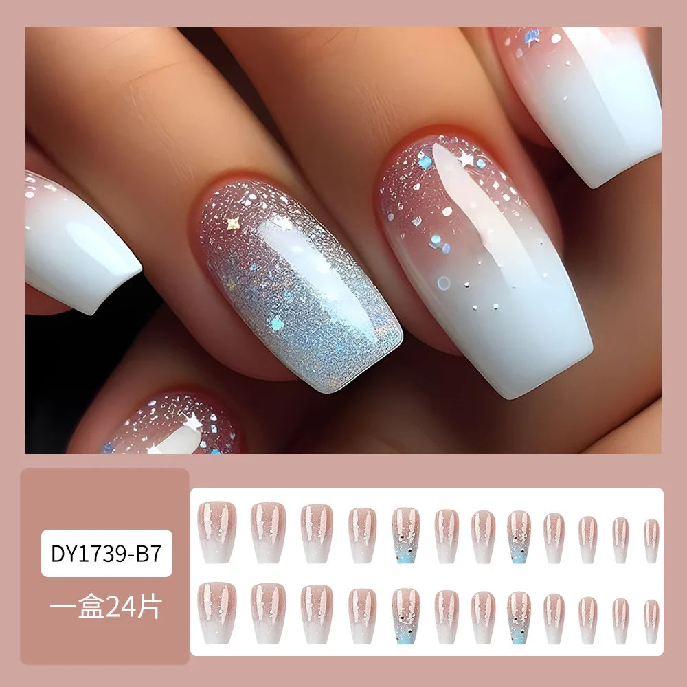 24-Piece Short Ballet Press-On Nails | Gradient Stick-On False Nail Set