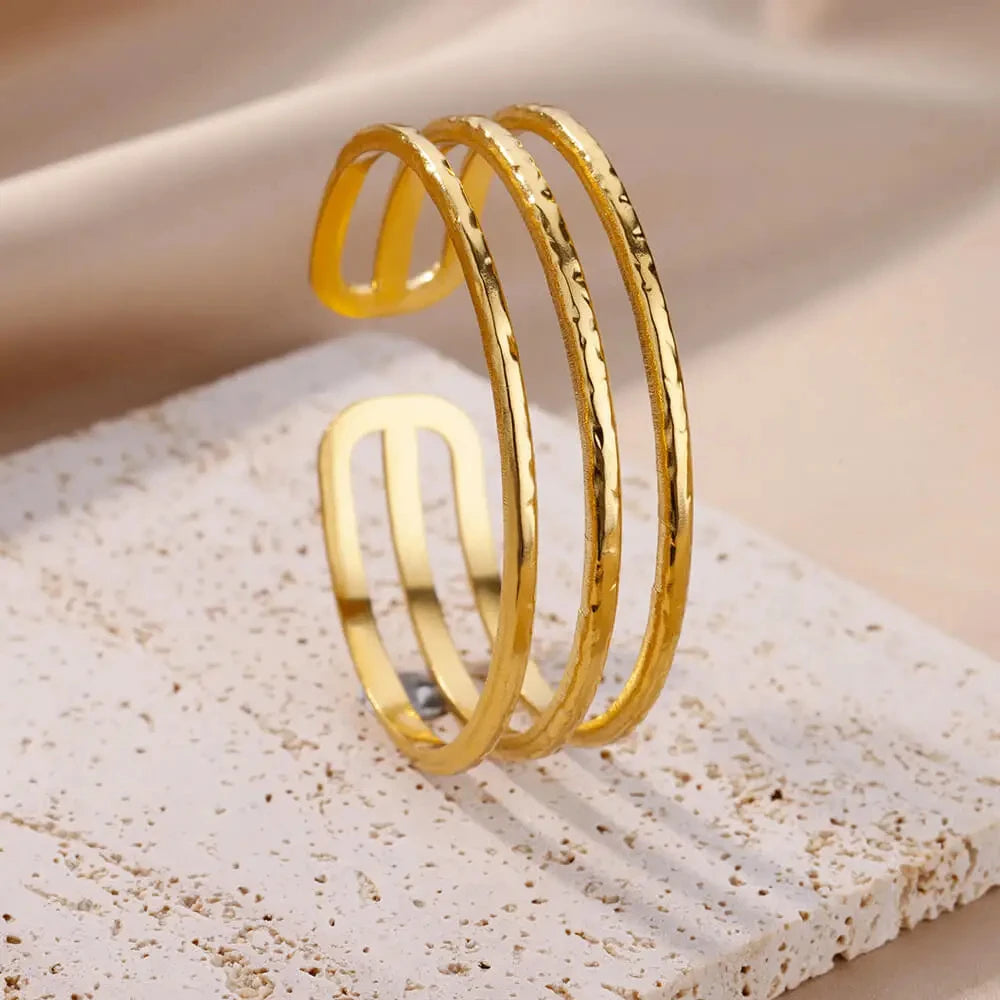Gold Plated Stainless Steel Multi | Layer Bangle Bracelet for Women