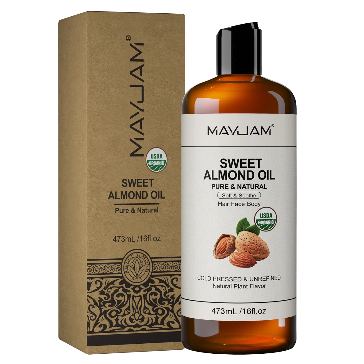 USDA Organic Sunflower Seed & Sweet Almond Massage Oil | Cold-Pressed Moroccan Argan Blend for Skin & Hair