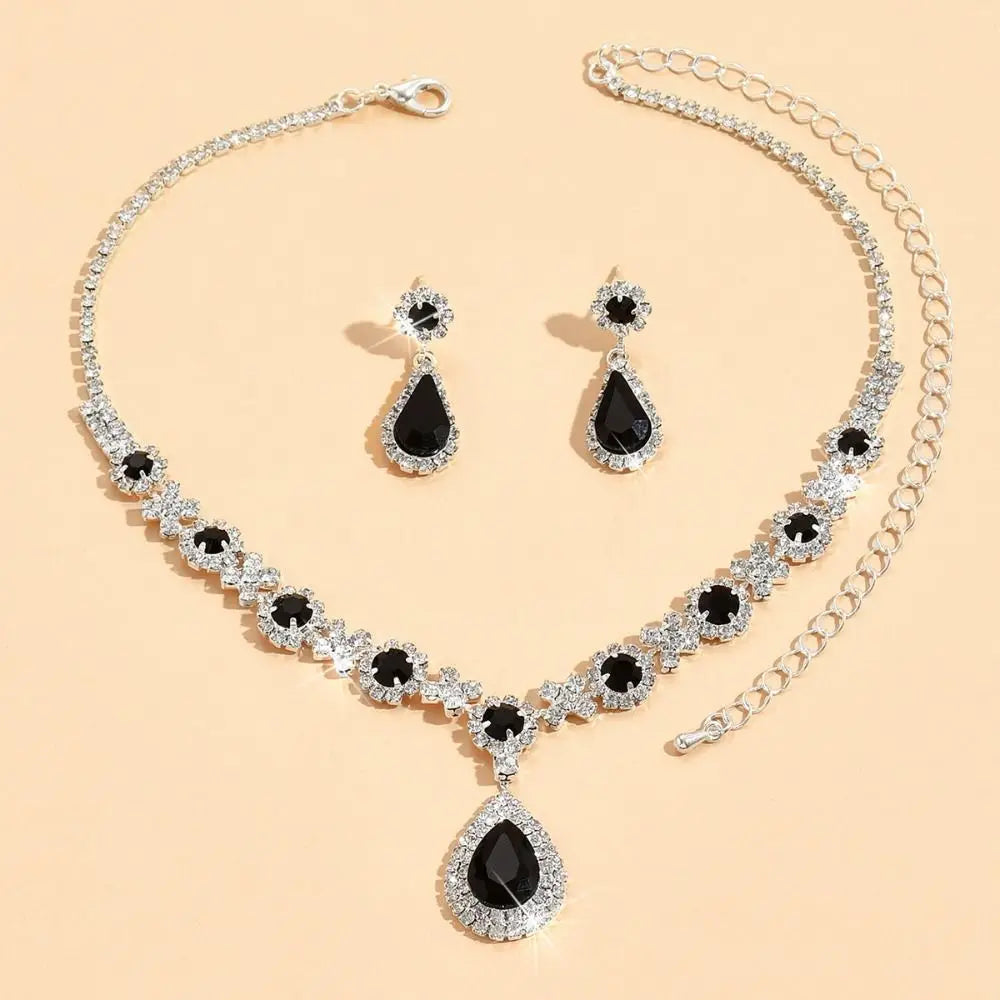 Luxury Crystal Necklace & Dangle Earring Set | Zircon Inlaid Statement Jewelry