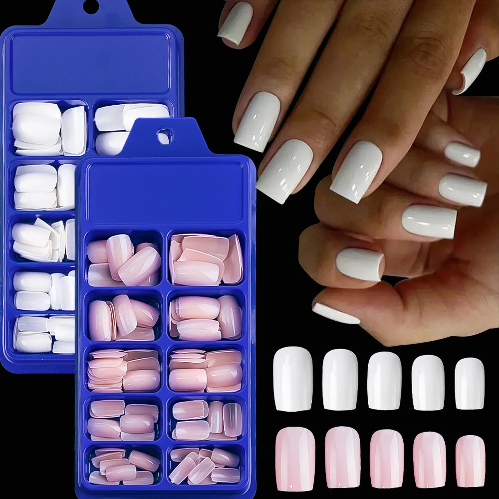 Light Pink Press-On Nails | 100pcs Short & Medium Square Full | Cover Nail Tips