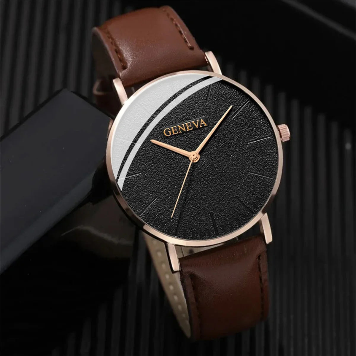 Men’s Luxury Quartz Watch & Bracelet Set – Brown Leather Strap | Smart Casual Business Style