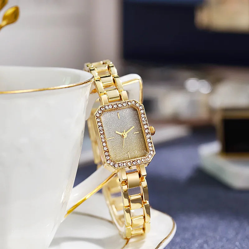 Luxury Square Crystal Women’s Quartz Watch | Minimalist Stainless Steel Bracelet Timepiece