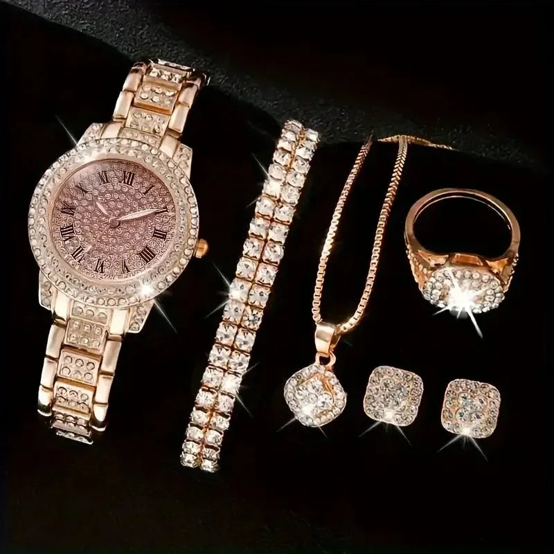 Women’s Quartz Watch & Bracelet Gift Set | 6-Piece Elegant Accessory Set
