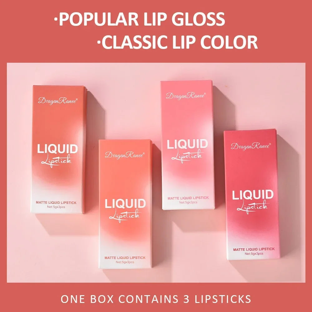3-Pack Velvet Matte Lipstick & Lip Gloss Set | Milk Tea, Orange & Bean Paste Shades