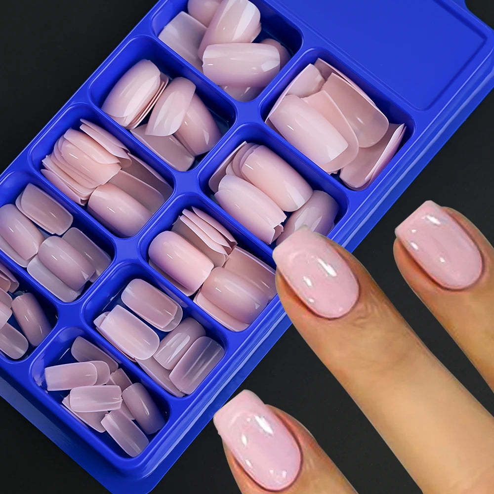 Light Pink Press-On Nails | 100pcs Short & Medium Square Full | Cover Nail Tips