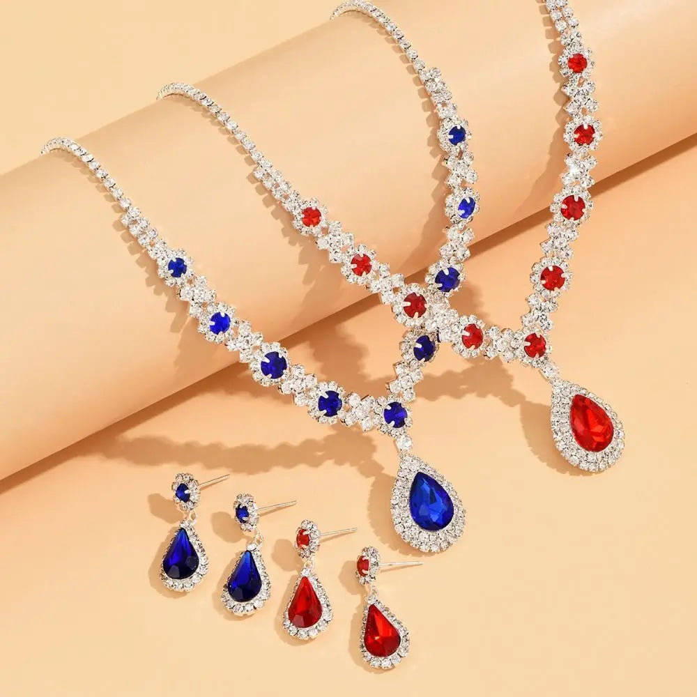 Luxury Crystal Necklace & Dangle Earring Set | Zircon Inlaid Statement Jewelry