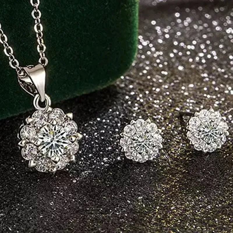 925 Sterling Silver Zirconia Jewellery Set for Women – Pendant Necklace & Earrings | Elegant Engagement & Party Gift