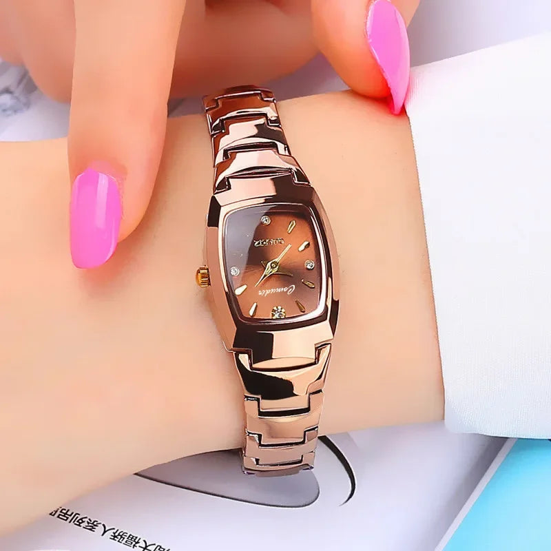 Elegant Rose Gold Quartz Watch for Women | Tungsten Steel Bracelet