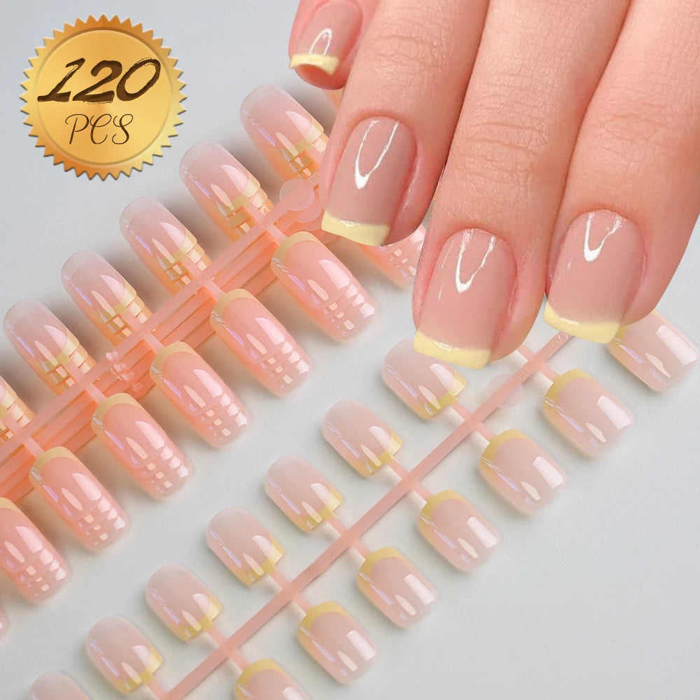 Light Pink Press-On Nails | 100pcs Short & Medium Square Full | Cover Nail Tips