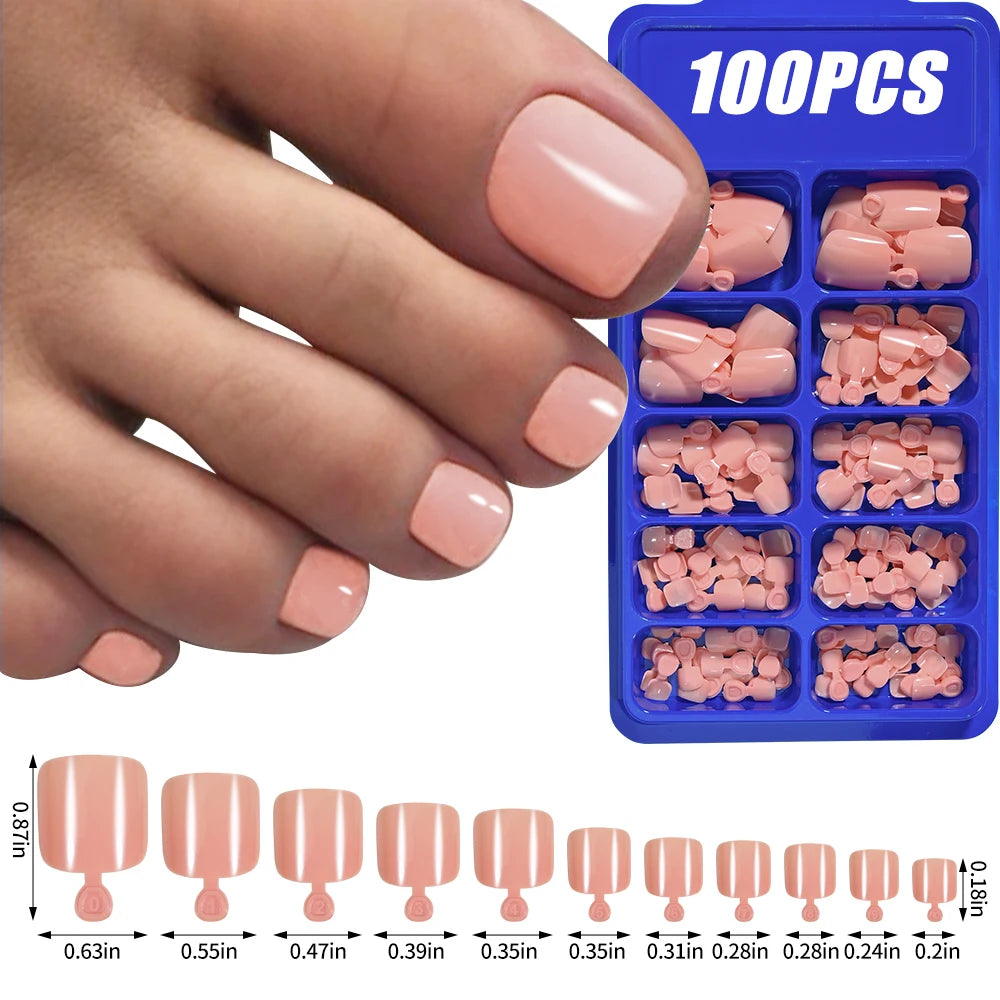 Light Pink Press-On Nails | 100pcs Short & Medium Square Full | Cover Nail Tips