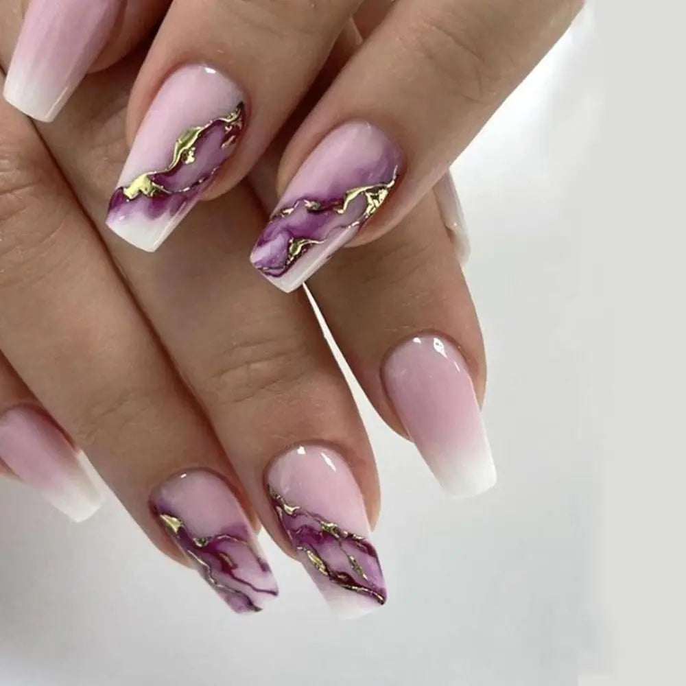 24-Piece Gradient French Ballerina Press-On Nails | Medium Coffin Shape