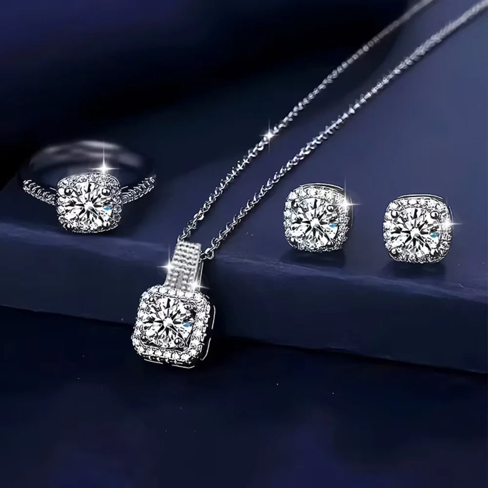 Luxury Geometric Zircon Jewellery Set | Necklace, Earrings & Ring (3-Piece Set)
